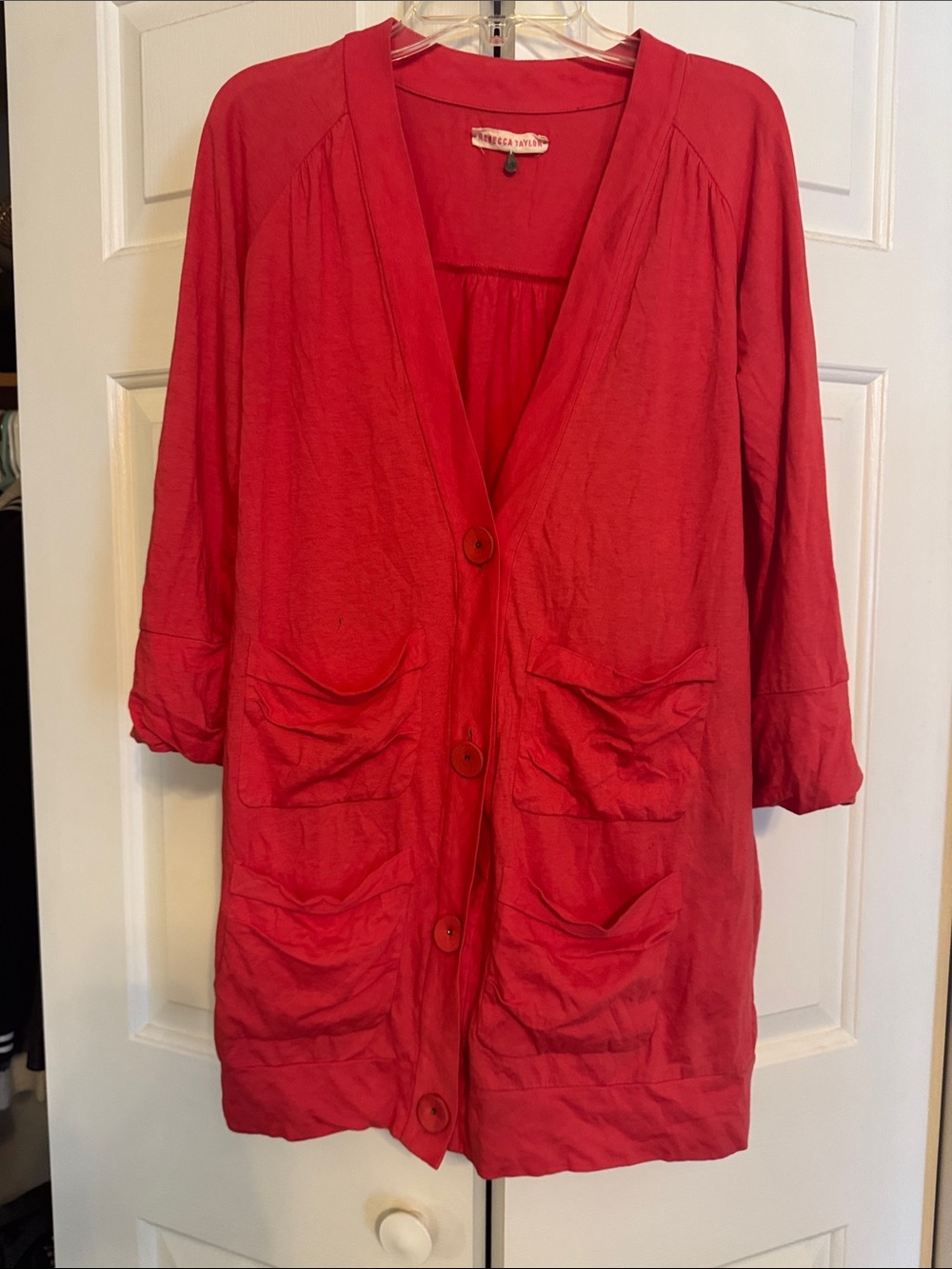 Rebecca Taylor Hot Pink Button-Front Pocket Cardigan